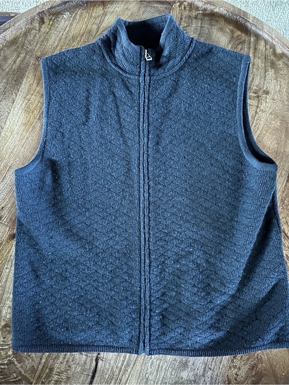 Woolrich Black Zip-Up Quilted Sleeveless Sweater Vest 100% Wool Large